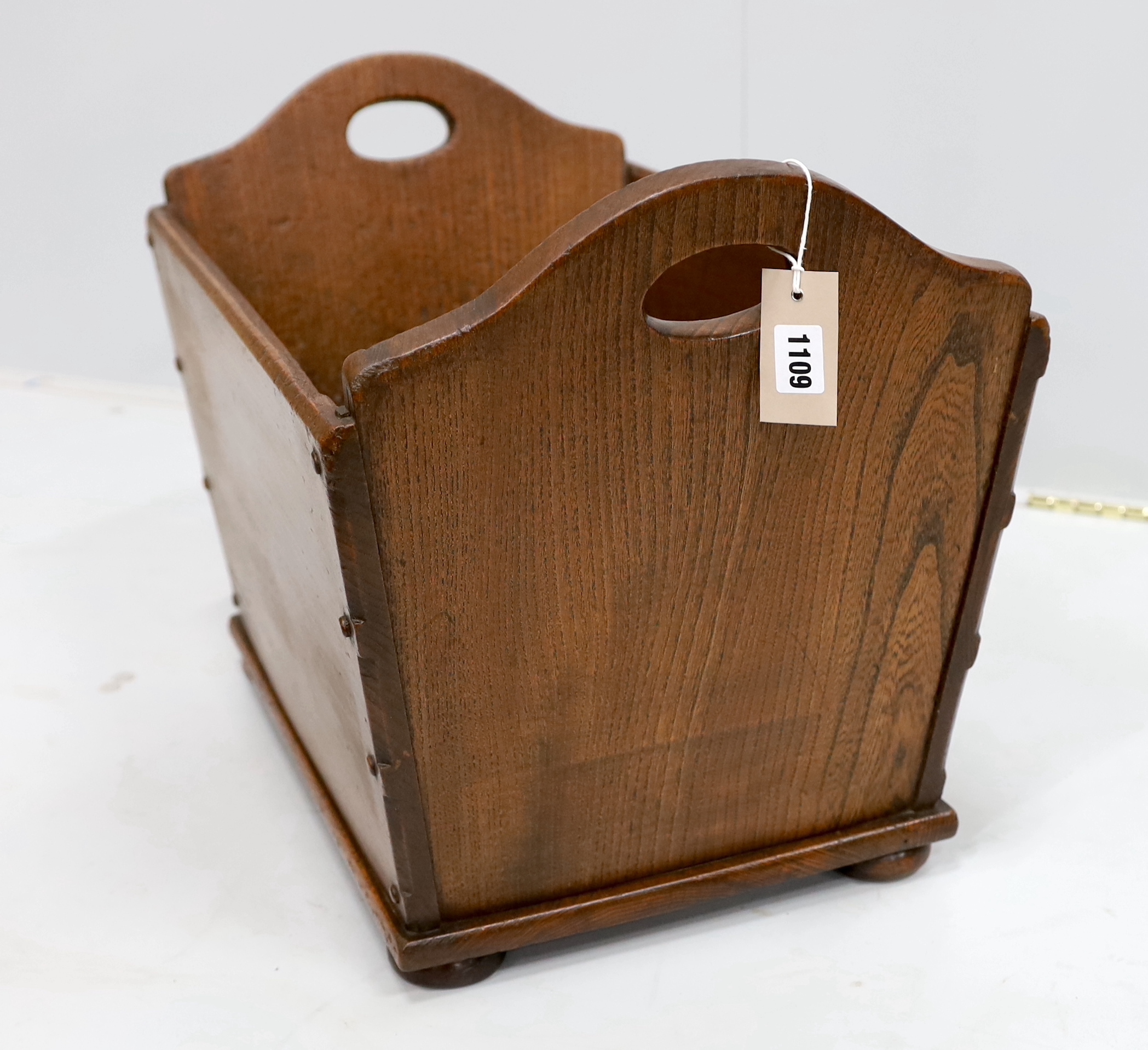 An early 20th century rectangular elm log bin, width 60cm, depth 36cm, height 42cm